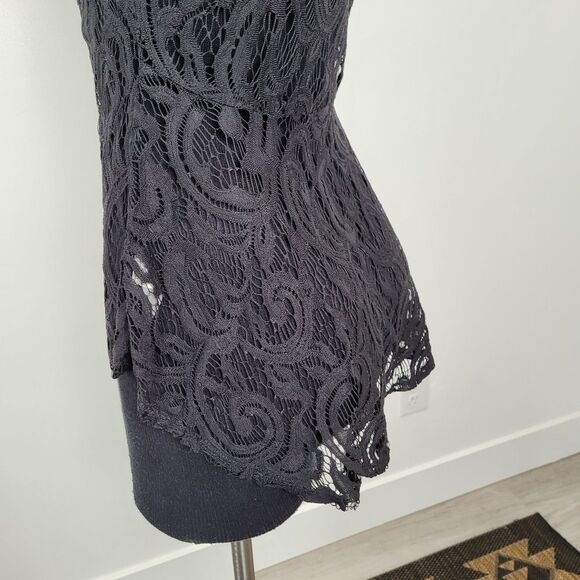 Studio Y Sheer Black Lace Peplum Blouse Top Small Whimsygoth Victorian Coquette - Picture 6 of 14